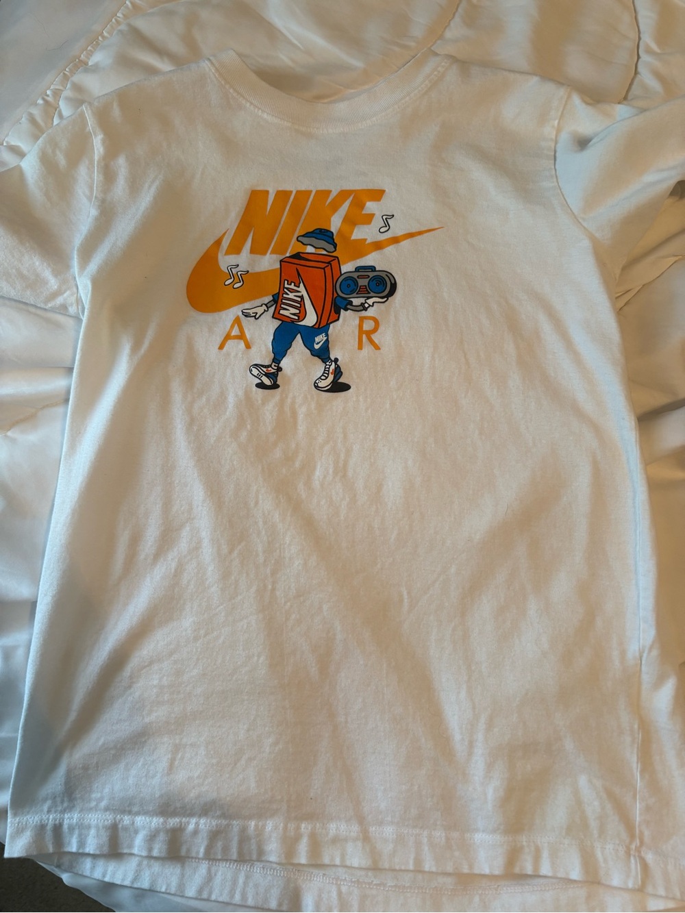 Nike White Tee with Orange and Blue Graphic